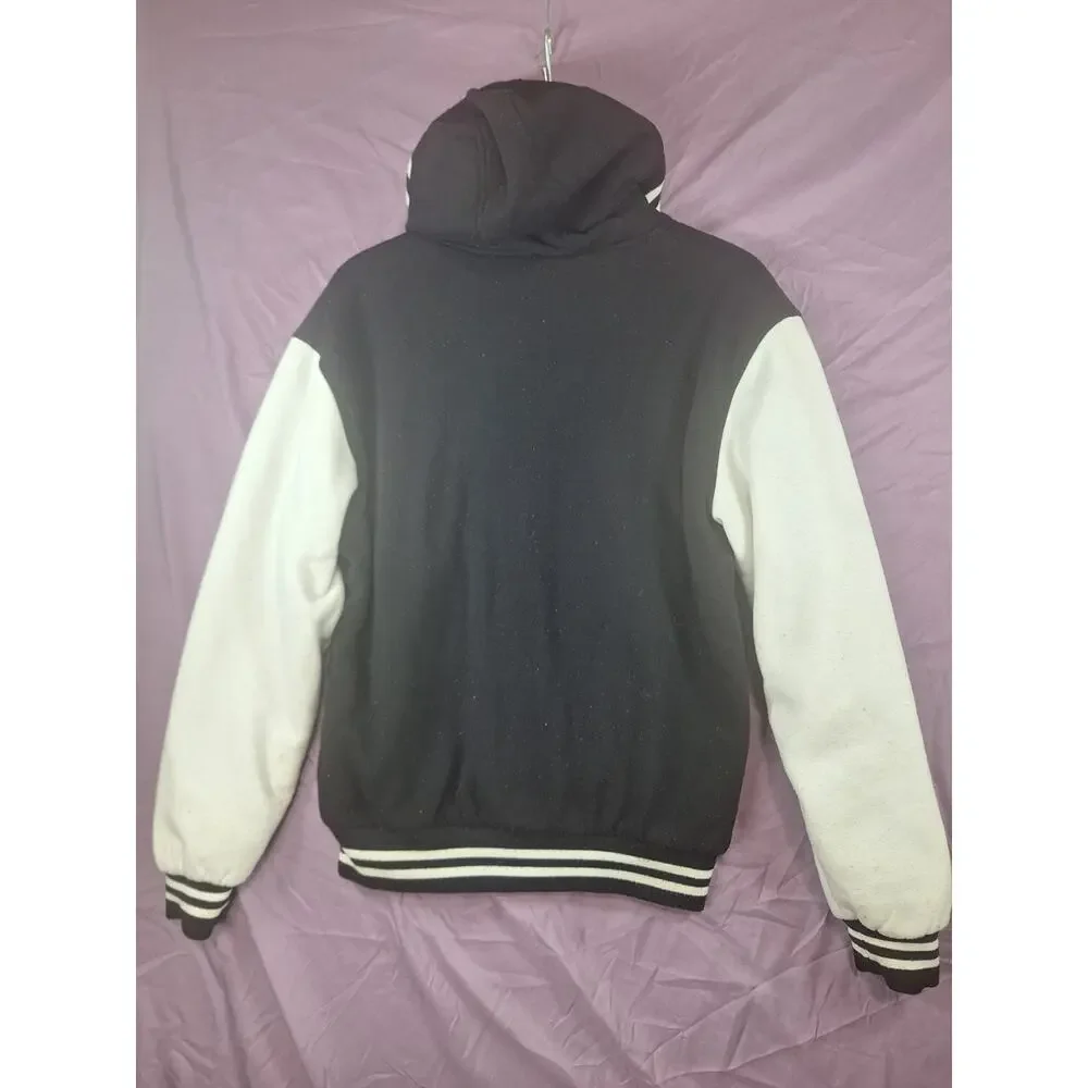 Mens Vintage Courage Black and White Varsity Sports Bomber Jacket Size Medium